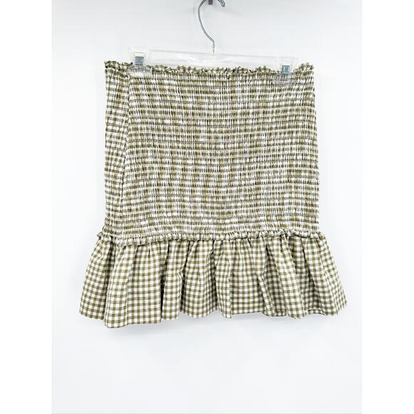 Veronica Beard Aloya Gingham Smocked Olive White Ruffle Mini Skirt Size M NWT - Picture 2 of 5